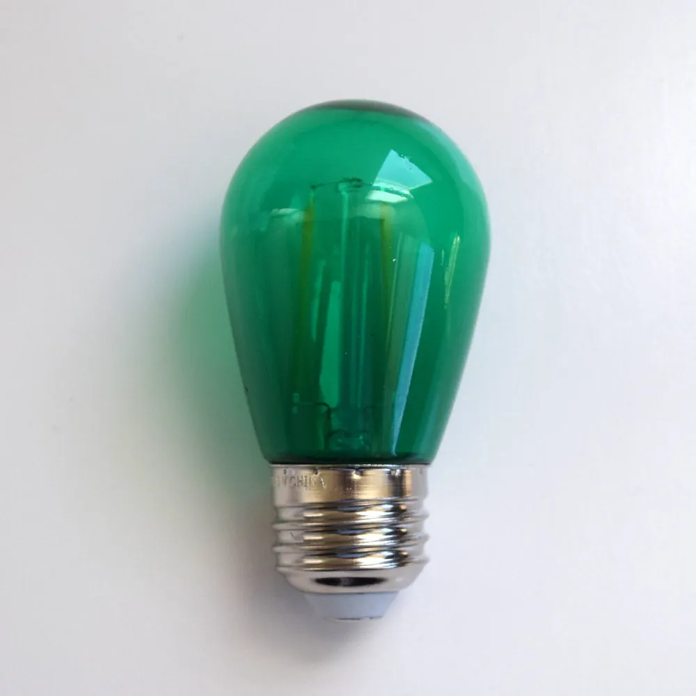 10-PACK Green LED Filament S14 Shatterproof Energy Saving Color Light Bulb, Dimmable, 2W,  E26 Medium Base