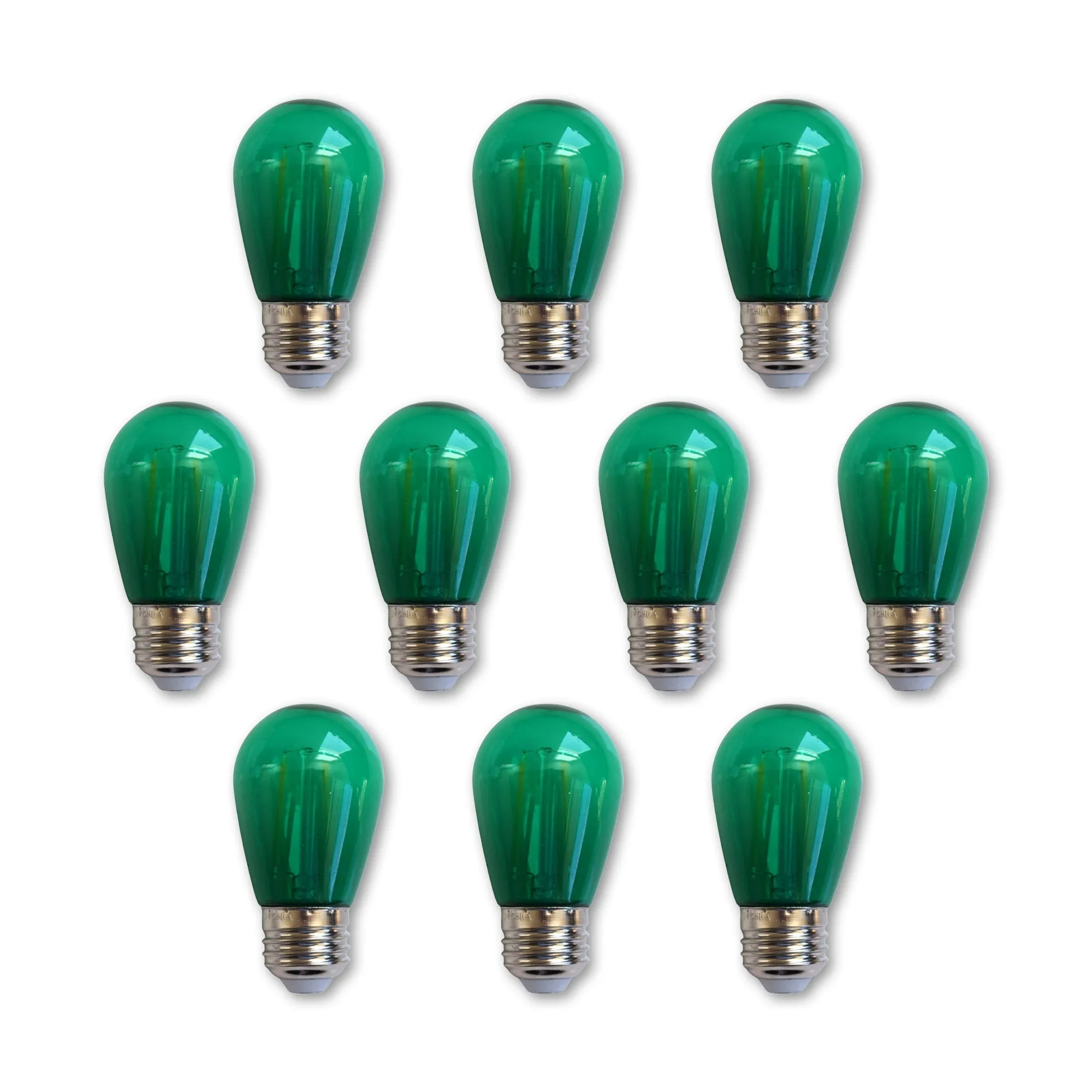 10-PACK Green LED Filament S14 Shatterproof Energy Saving Color Light Bulb, Dimmable, 2W,  E26 Medium Base