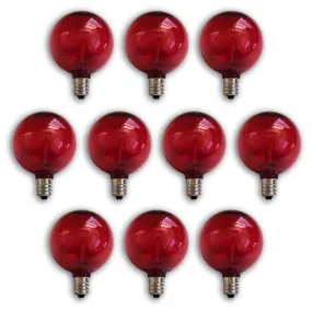 10-PACK Red LED Filament G50 Globe Shatterproof Energy Saving Color Light Bulb, Dimmable, 1W,  E12 Candelabra Base