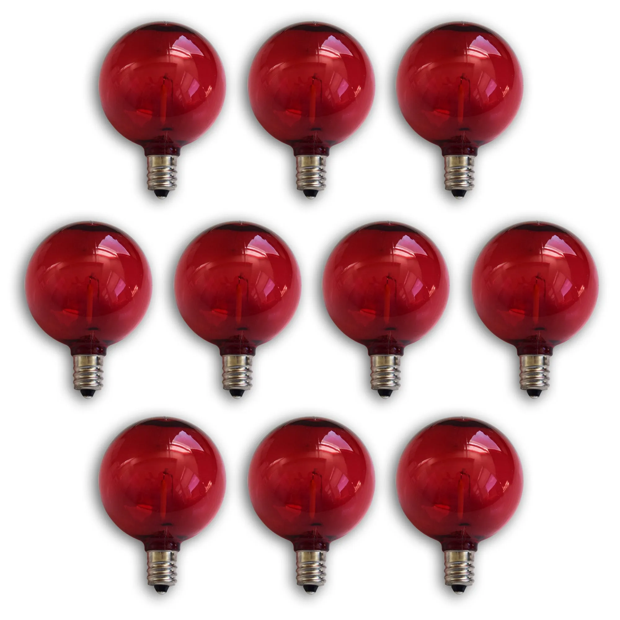 10-PACK Red LED Filament G50 Globe Shatterproof Energy Saving Color Light Bulb, Dimmable, 1W,  E12 Candelabra Base
