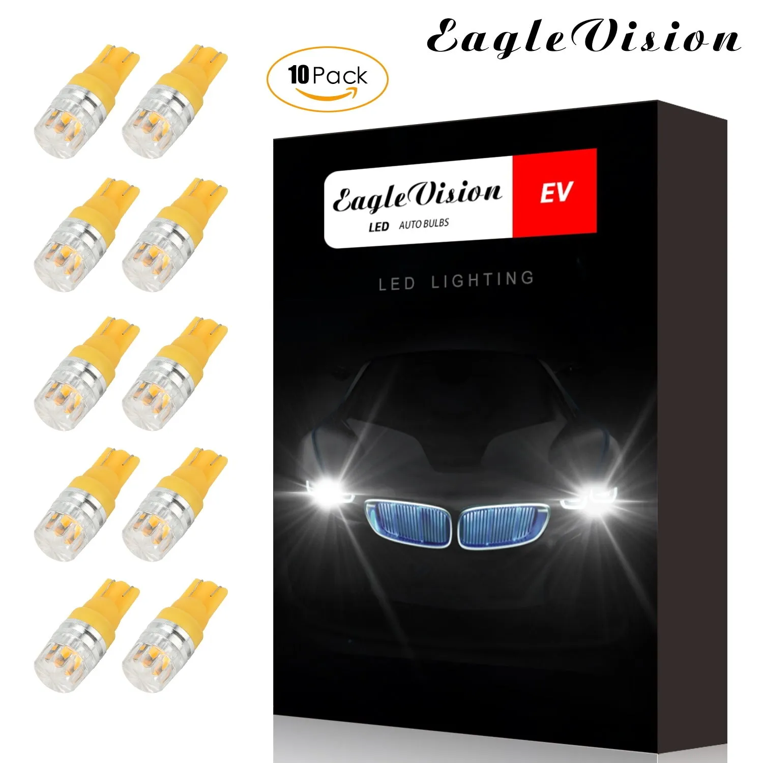 10pcs/set T10 LED Light Bulbs High Power Prismatic Lens Decoding