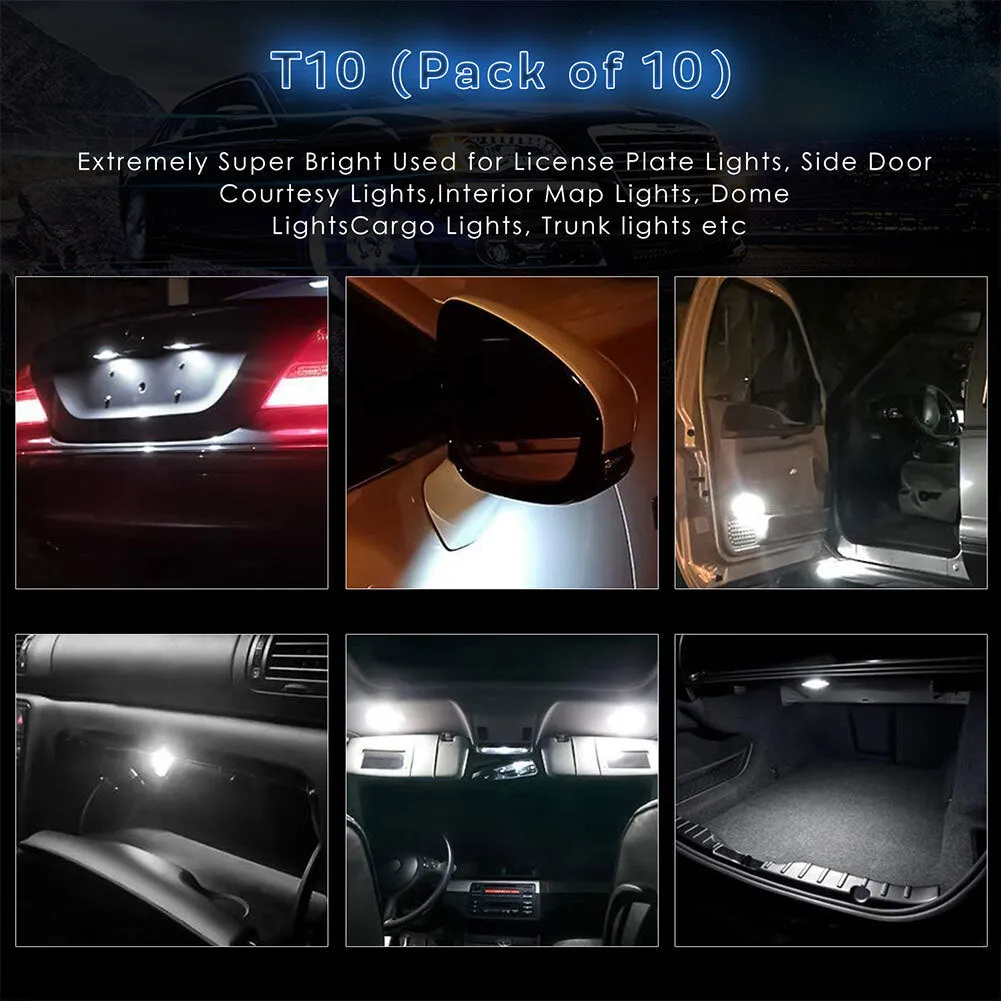 10pcs/set T10 LED Light Bulbs High Power Prismatic Lens Decoding