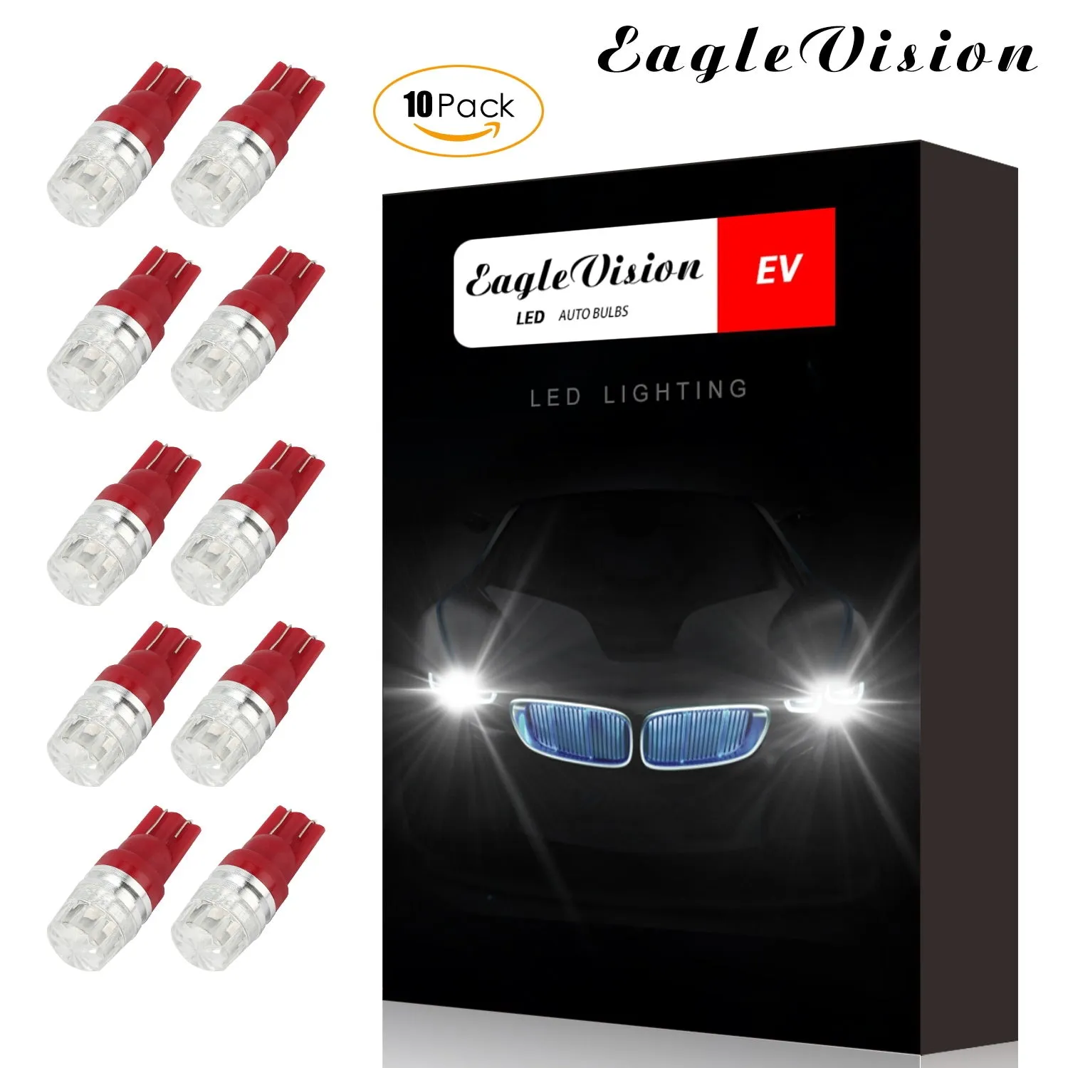 10pcs/set T10 LED Light Bulbs High Power Prismatic Lens Decoding
