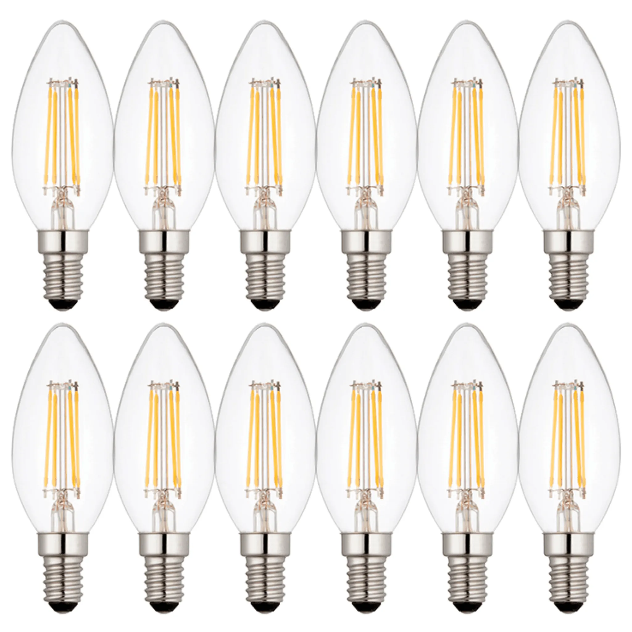 12 x E14 LED Dimmable Candle Filament Bulbs 4W (25W Equivalent)