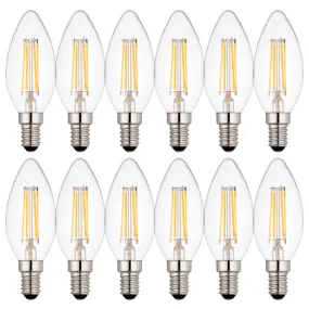 12 x E14 LED Dimmable Candle Filament Bulbs 4W (25W Equivalent)