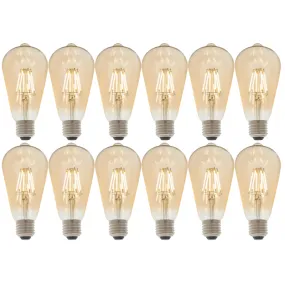 Pack of 12, Dimmable 6W E27 LED Filament Light Bulbs, Amber Pear Shaped, Energy-Efficient