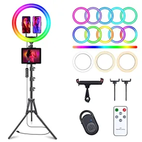 12" Selfie Ring Light with 63" Tripod Stand & 3 Phone Holder, LED Camera Ringlight with 48 RGB Colors Modes & Musical Rhythm Mode and 12 Brightness Dimmable for Makeup/Photography/Videos/Vlog/TikTok