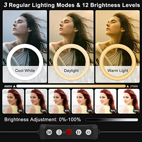 12" Selfie Ring Light with 63" Tripod Stand & 3 Phone Holder, LED Camera Ringlight with 48 RGB Colors Modes & Musical Rhythm Mode and 12 Brightness Dimmable for Makeup/Photography/Videos/Vlog/TikTok