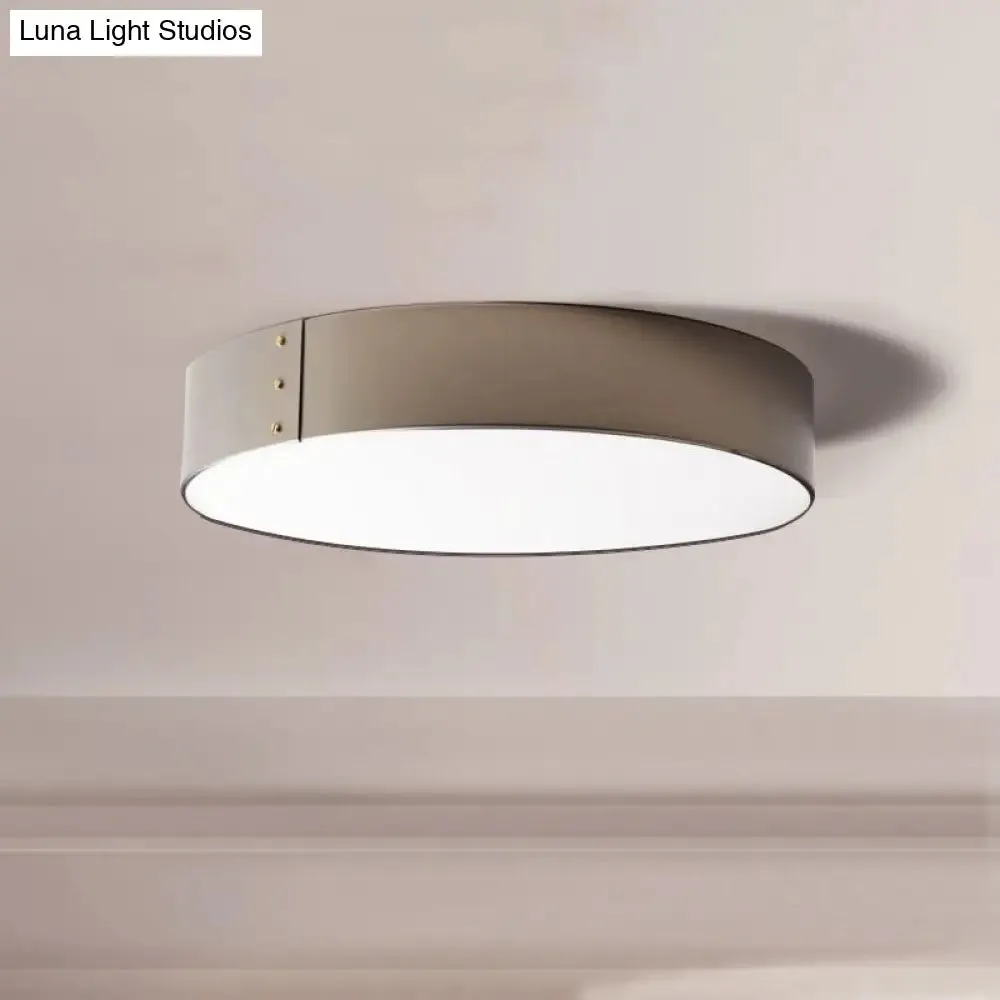 12"/16" Wide Drum Minimalist Acrylic LED Flush Mount Ceiling Fixture in Grey Finish for Bedroom in Warm/White Light
