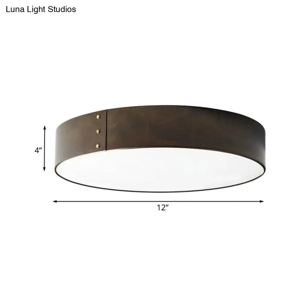 12"/16" Wide Drum Minimalist Acrylic LED Flush Mount Ceiling Fixture in Grey Finish for Bedroom in Warm/White Light