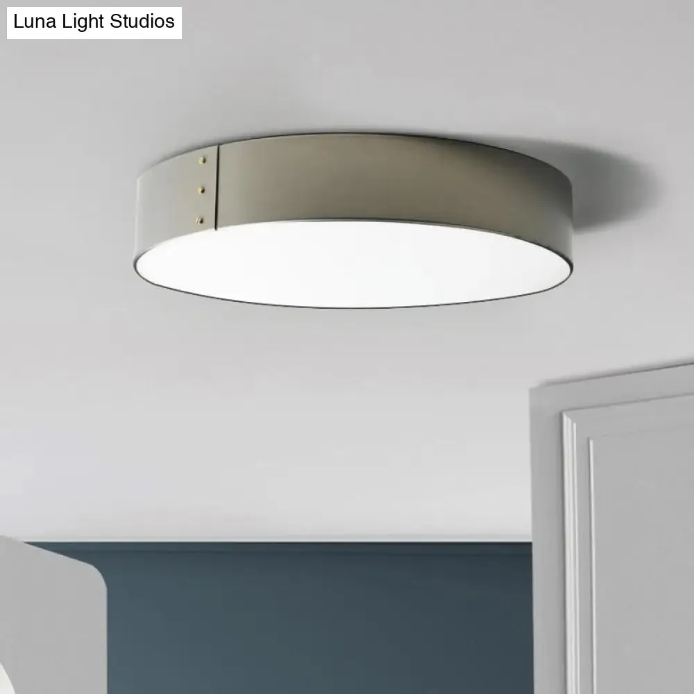 12"/16" Wide Drum Minimalist Acrylic LED Flush Mount Ceiling Fixture in Grey Finish for Bedroom in Warm/White Light