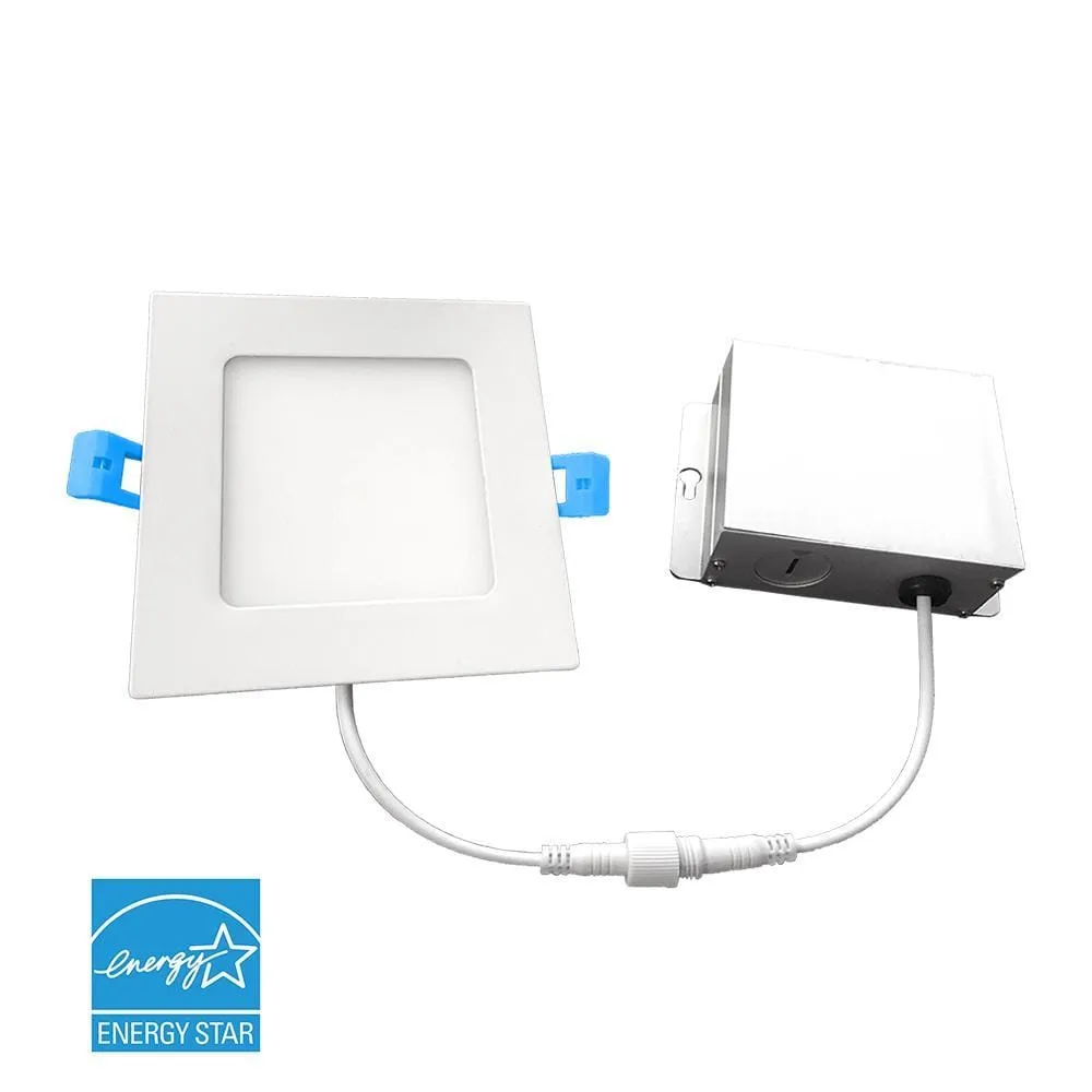 12W 6in. Recessed Dimmable Square Slim LED Downlight - 120 Degree Beam - 120V - CRI>80 - Junction Box - 900 Lm
