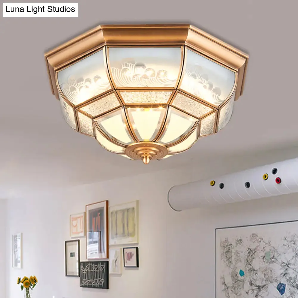 13"/21" LED Bowl Ceiling Light: Colonial Brass Finish with Opal Glass Flush Fixture - Ideal for Bedroom