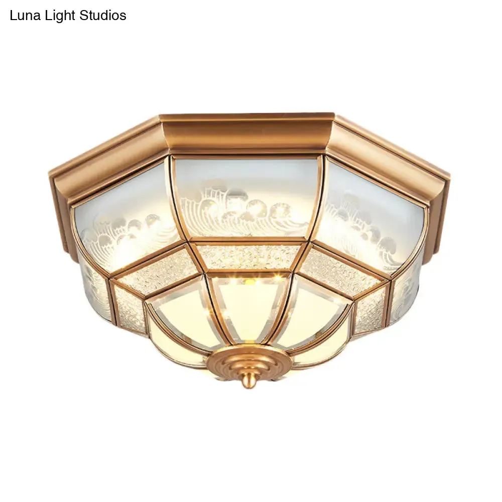 13"/21" LED Bowl Ceiling Light: Colonial Brass Finish with Opal Glass Flush Fixture - Ideal for Bedroom