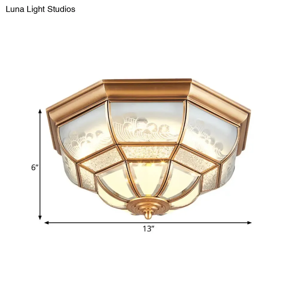 13"/21" LED Bowl Ceiling Light: Colonial Brass Finish with Opal Glass Flush Fixture - Ideal for Bedroom