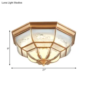 13"/21" LED Bowl Ceiling Light: Colonial Brass Finish with Opal Glass Flush Fixture - Ideal for Bedroom