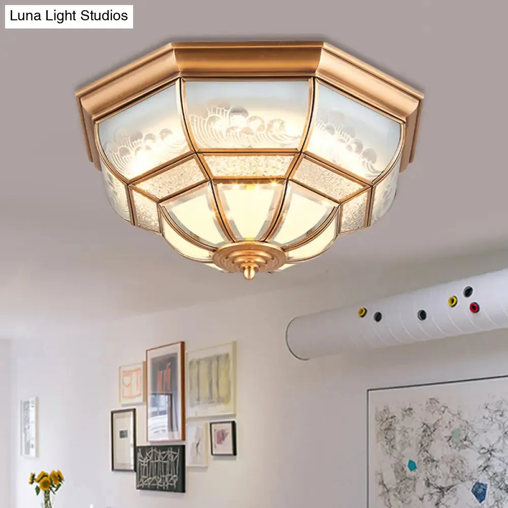 13"/21" LED Bowl Ceiling Light: Colonial Brass Finish with Opal Glass Flush Fixture - Ideal for Bedroom