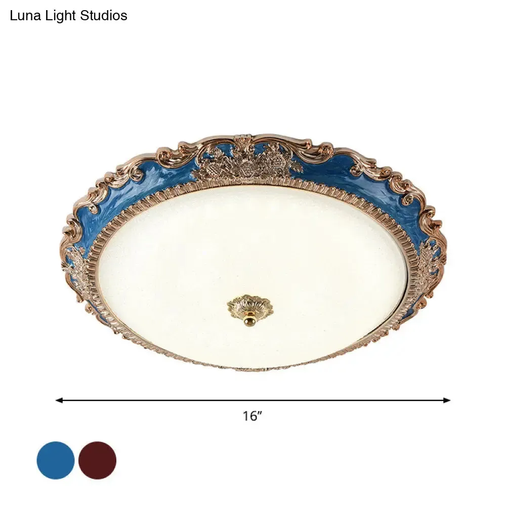 14"/16"/19.5" LED Bowl Flush Mount Lamp Countryside Red/Blue Finish Ceiling Light for Bedroom