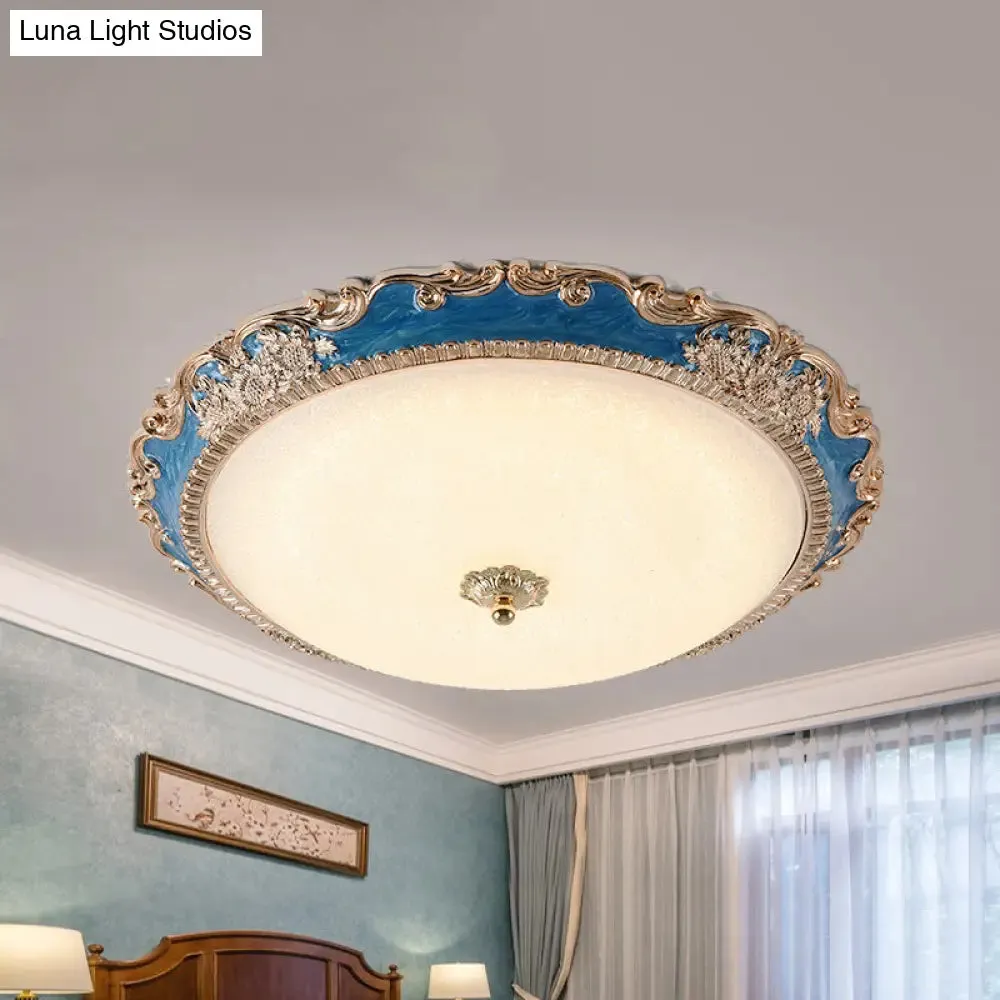 14"/16"/19.5" LED Bowl Flush Mount Lamp Countryside Red/Blue Finish Ceiling Light for Bedroom