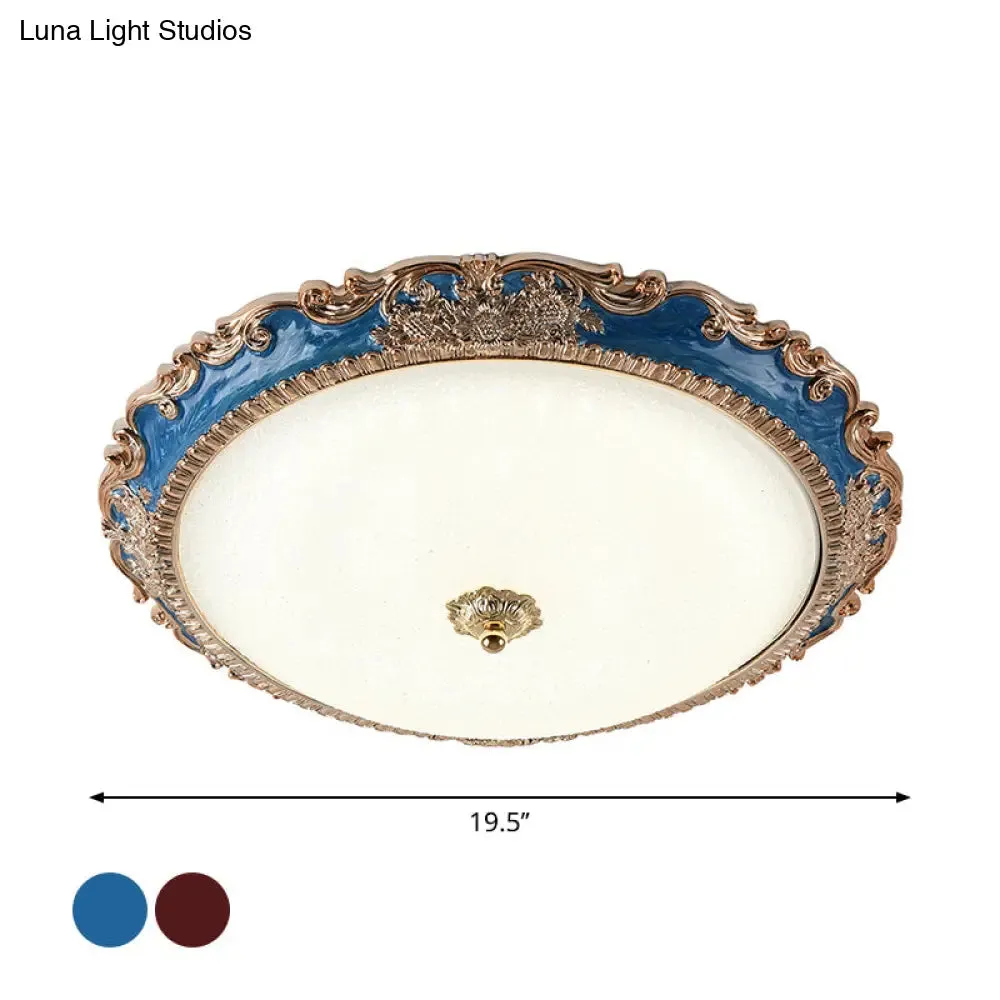 14"/16"/19.5" LED Bowl Flush Mount Lamp Countryside Red/Blue Finish Ceiling Light for Bedroom