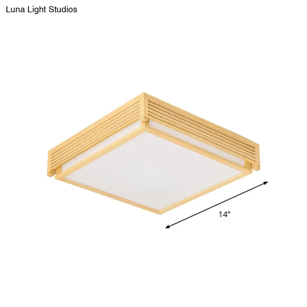14"/18"/21.5"W Acrylic Flush Mount LED Ceiling Light in Warm/White Light with Wood Guard - Square Box, Simple Design - Beige
