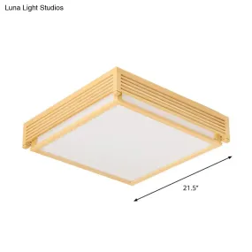 14"/18"/21.5"W Acrylic Flush Mount LED Ceiling Light in Warm/White Light with Wood Guard - Square Box, Simple Design - Beige