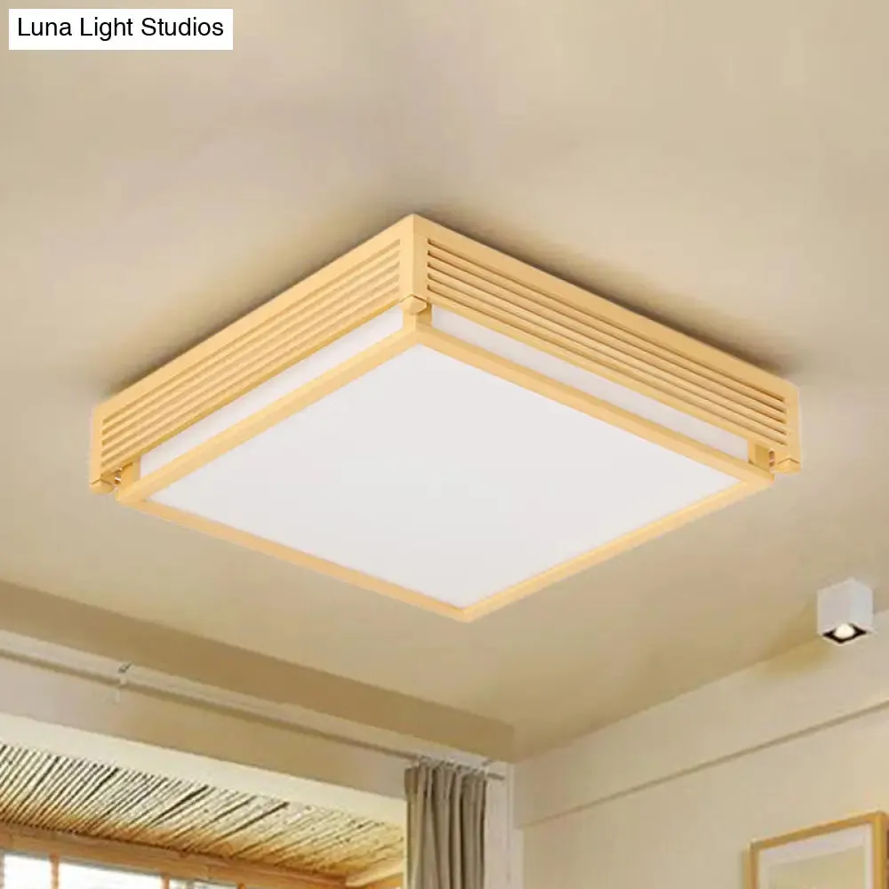 14"/18"/21.5"W Acrylic Flush Mount LED Ceiling Light in Warm/White Light with Wood Guard - Square Box, Simple Design - Beige