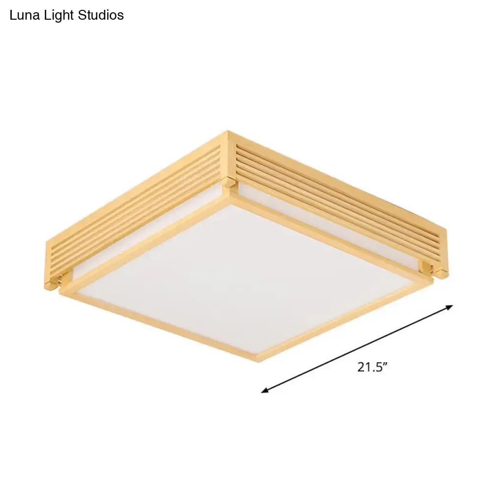 14"/18"/21.5"W Acrylic Flush Mount LED Ceiling Light in Warm/White Light with Wood Guard - Square Box, Simple Design - Beige