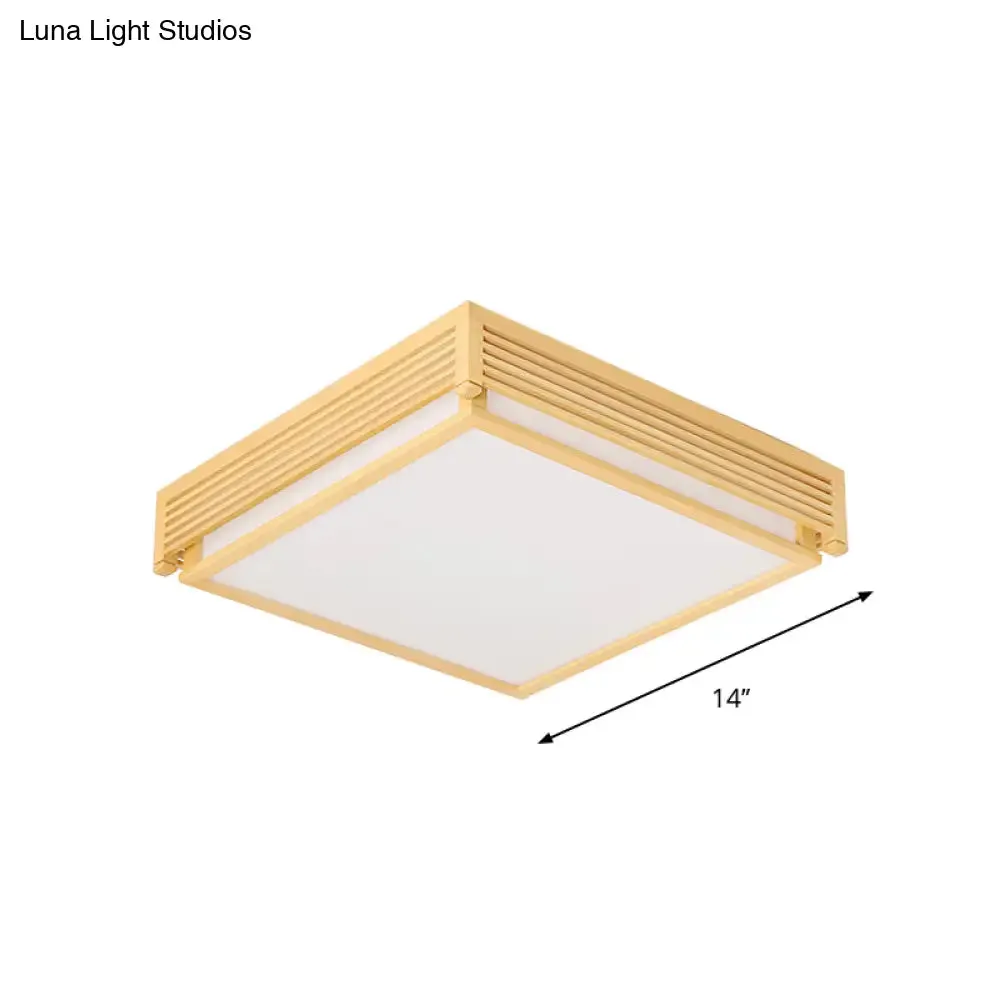 14"/18"/21.5"W Acrylic Flush Mount LED Ceiling Light in Warm/White Light with Wood Guard - Square Box, Simple Design - Beige