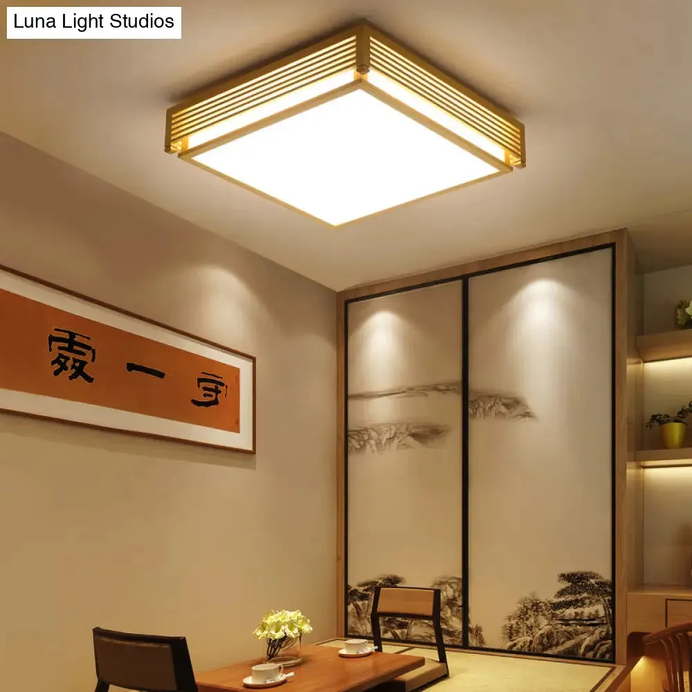 14"/18"/21.5"W Acrylic Flush Mount LED Ceiling Light in Warm/White Light with Wood Guard - Square Box, Simple Design - Beige