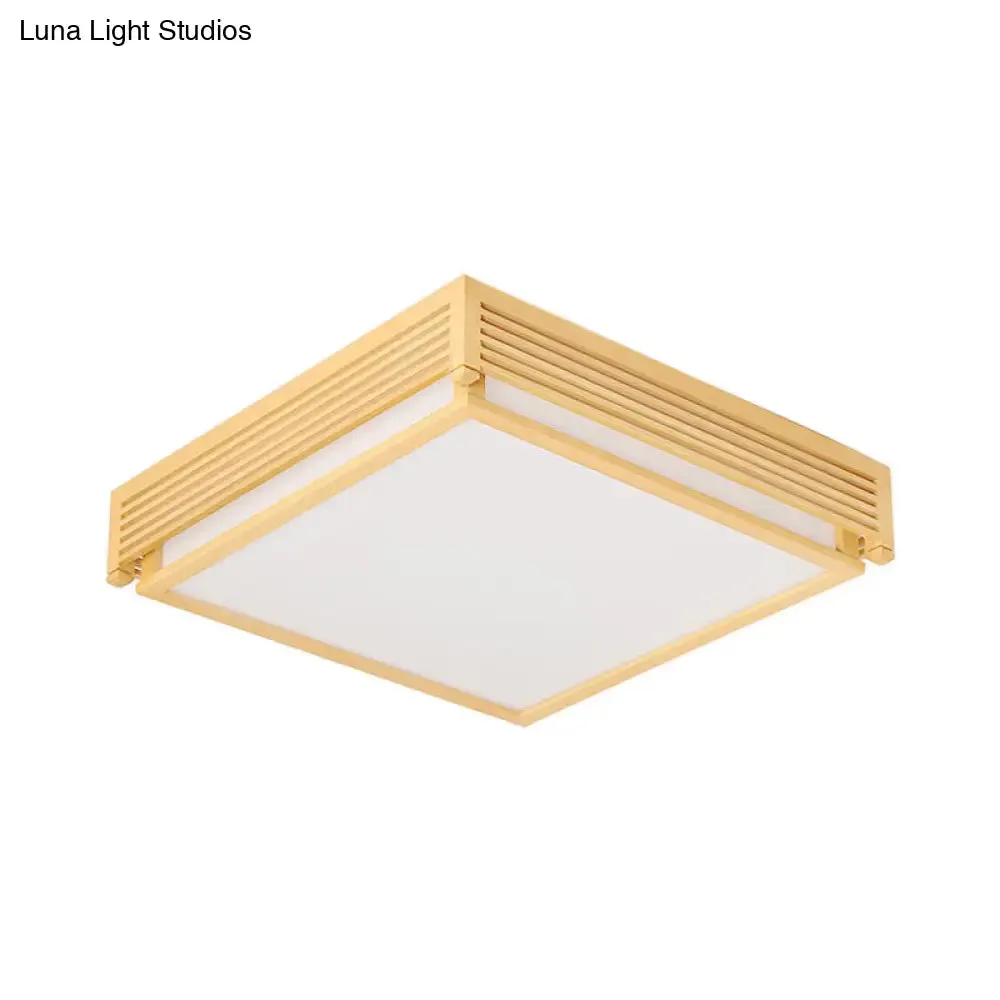 14"/18"/21.5"W Acrylic Flush Mount LED Ceiling Light in Warm/White Light with Wood Guard - Square Box, Simple Design - Beige