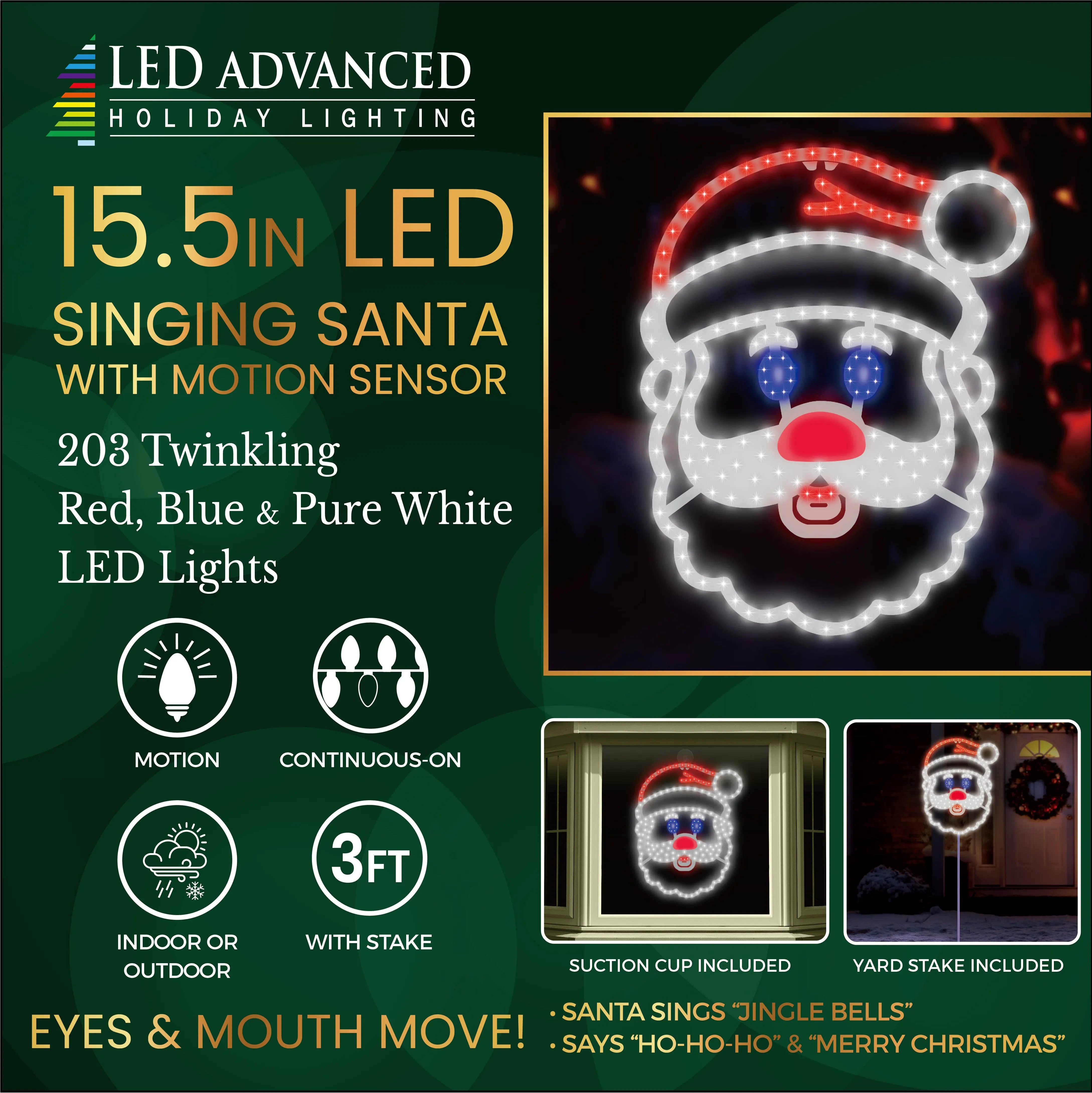 15.5" Singing Santa LED Decoration with Motion Sensor