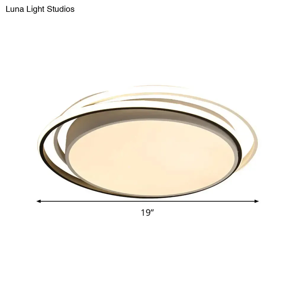 15"/19" W LED Flush Ring Light - Simple Style Metal Ceiling Lighting in Black/White Warm/White/3 Color Light