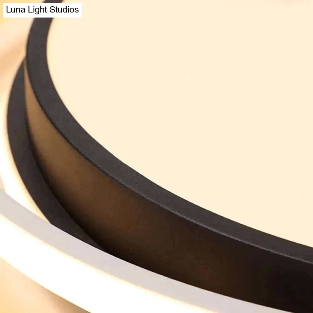 15"/19" W LED Flush Ring Light - Simple Style Metal Ceiling Lighting in Black/White Warm/White/3 Color Light