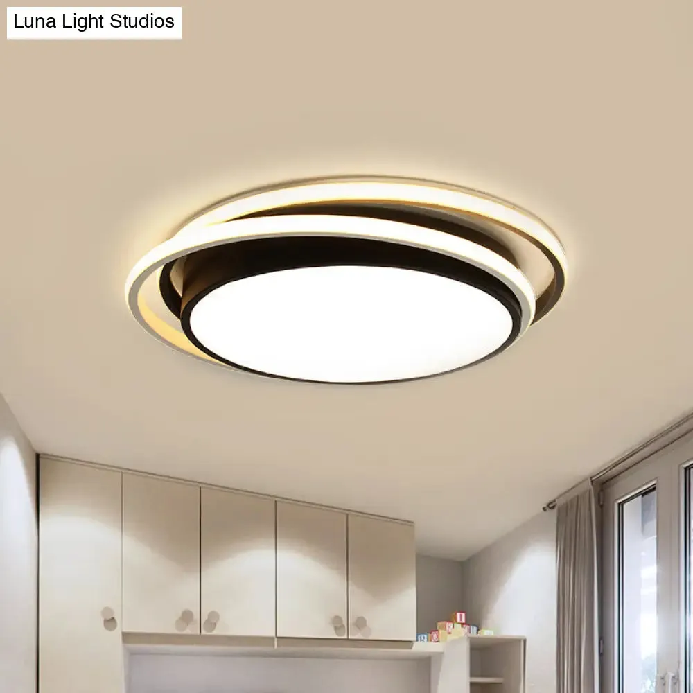 15"/19" W LED Flush Ring Light - Simple Style Metal Ceiling Lighting in Black/White Warm/White/3 Color Light