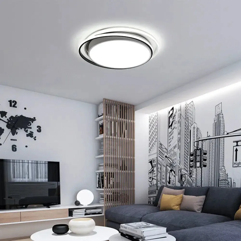 15"/19" W LED Flush Ring Light - Simple Style Metal Ceiling Lighting in Black/White Warm/White/3 Color Light