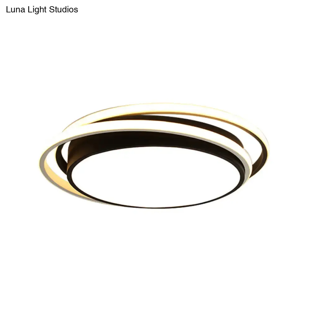 15"/19" W LED Flush Ring Light - Simple Style Metal Ceiling Lighting in Black/White Warm/White/3 Color Light