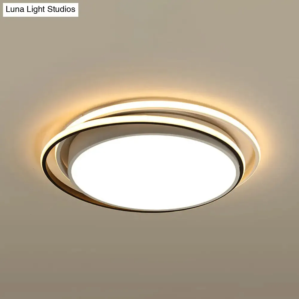 15"/19" W LED Flush Ring Light - Simple Style Metal Ceiling Lighting in Black/White Warm/White/3 Color Light