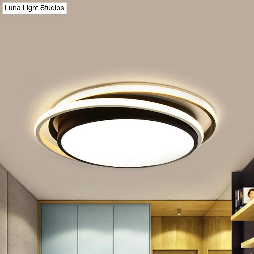 15"/19" W LED Flush Ring Light - Simple Style Metal Ceiling Lighting in Black/White Warm/White/3 Color Light