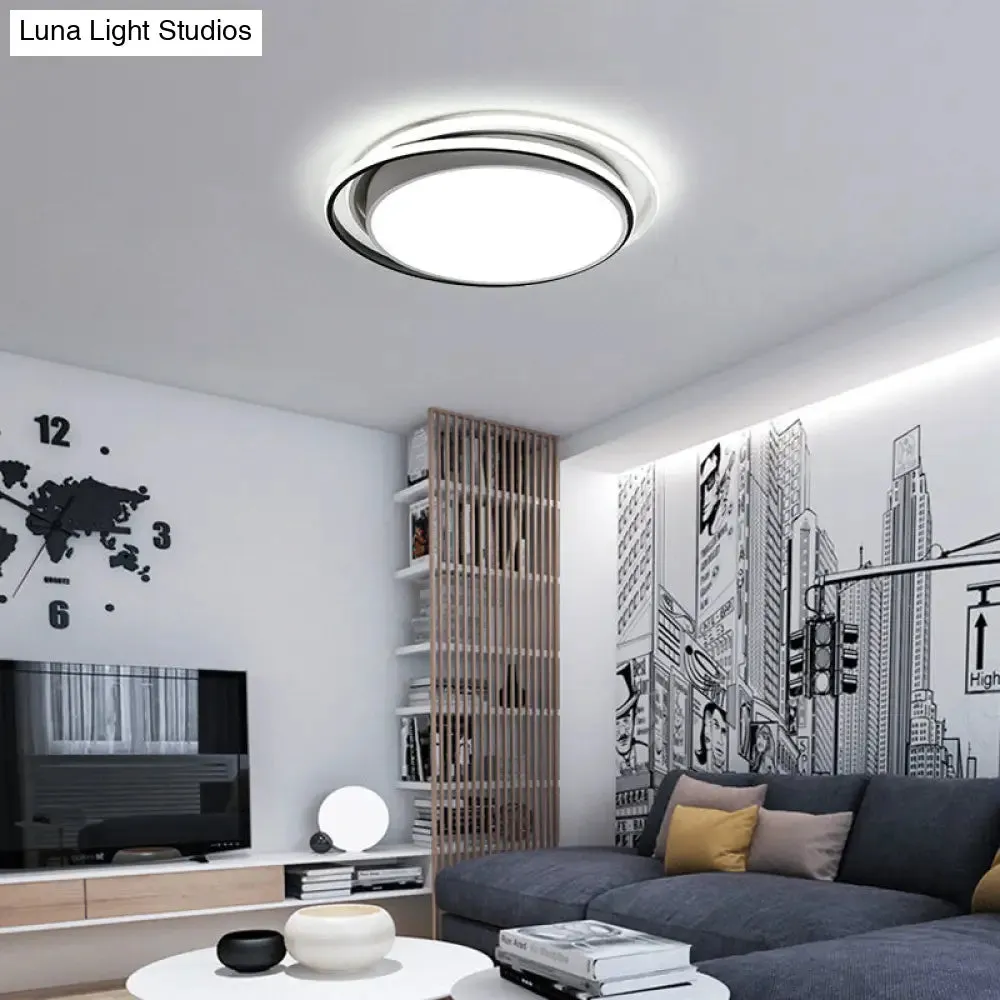 15"/19" W LED Flush Ring Light - Simple Style Metal Ceiling Lighting in Black/White Warm/White/3 Color Light