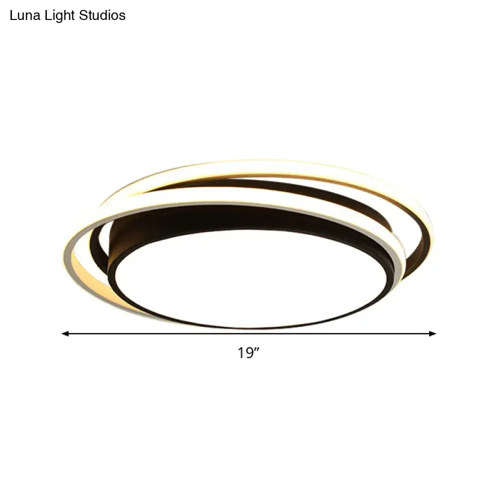 15"/19" W LED Flush Ring Light - Simple Style Metal Ceiling Lighting in Black/White Warm/White/3 Color Light