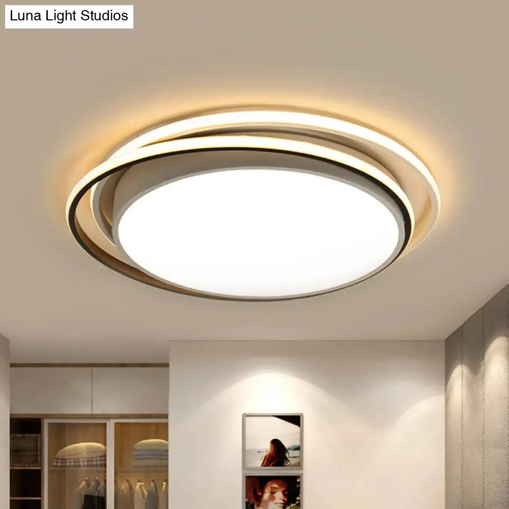 15"/19" W LED Flush Ring Light - Simple Style Metal Ceiling Lighting in Black/White Warm/White/3 Color Light