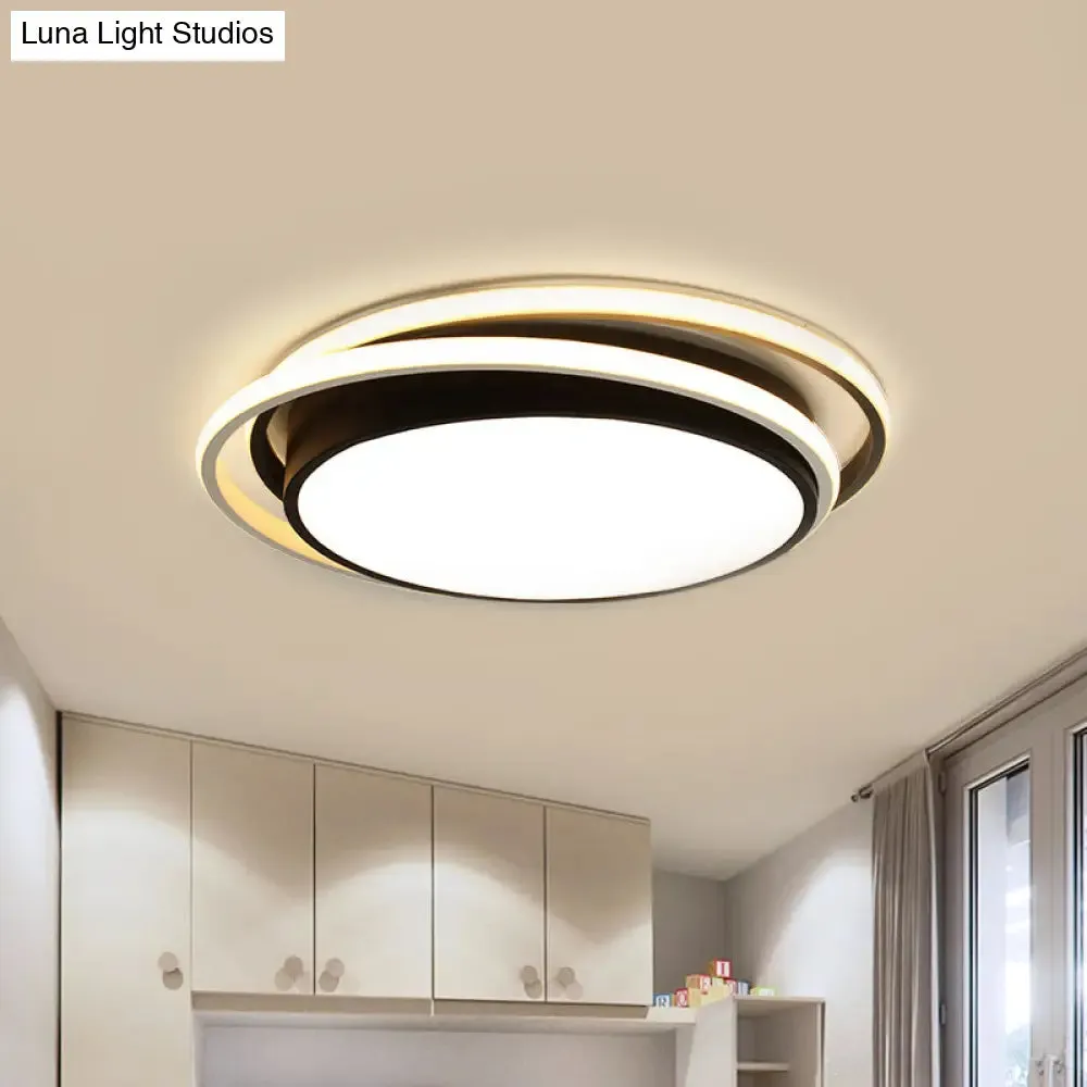 15"/19" W LED Flush Ring Light - Simple Style Metal Ceiling Lighting in Black/White Warm/White/3 Color Light