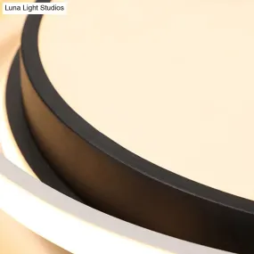 15"/19" W LED Flush Ring Light - Simple Style Metal Ceiling Lighting in Black/White Warm/White/3 Color Light