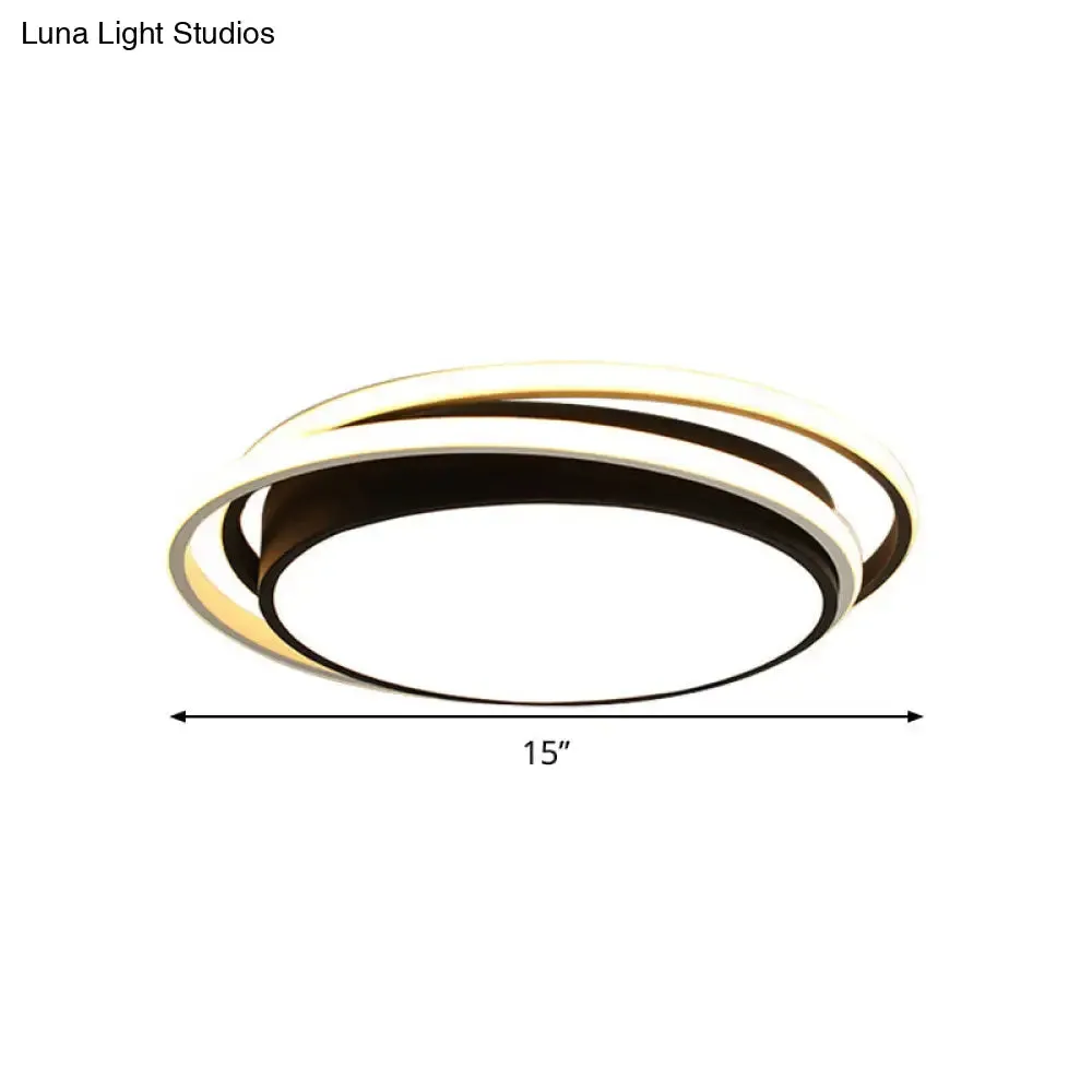15"/19" W LED Flush Ring Light - Simple Style Metal Ceiling Lighting in Black/White Warm/White/3 Color Light