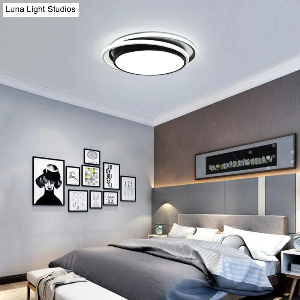 15"/19" W LED Flush Ring Light - Simple Style Metal Ceiling Lighting in Black/White Warm/White/3 Color Light