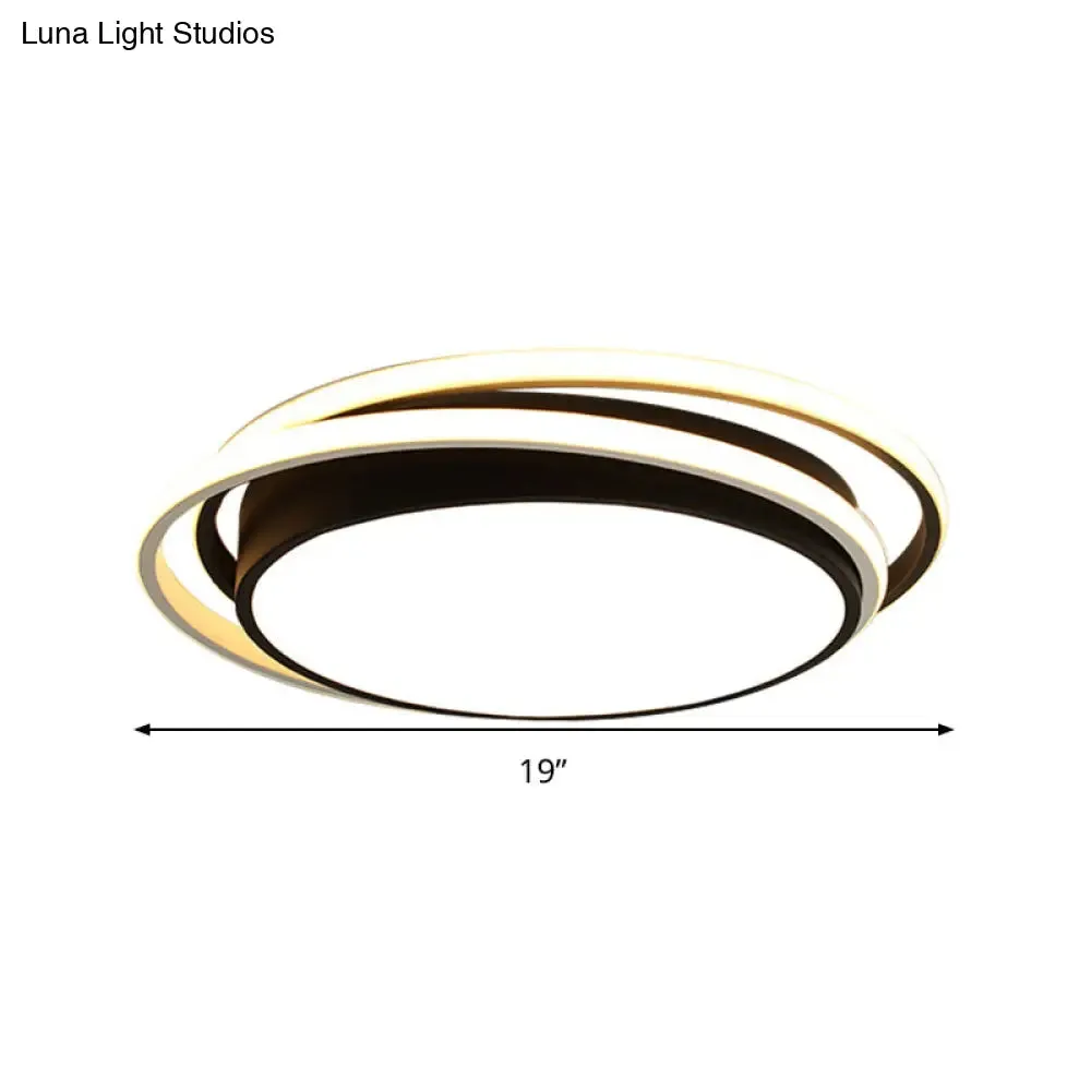 15"/19" W LED Flush Ring Light - Simple Style Metal Ceiling Lighting in Black/White Warm/White/3 Color Light