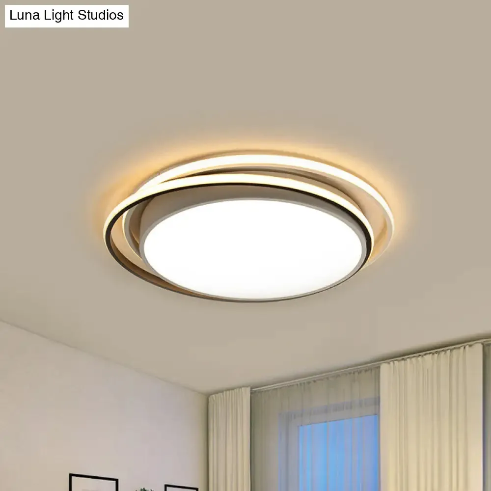 15"/19" W LED Flush Ring Light - Simple Style Metal Ceiling Lighting in Black/White Warm/White/3 Color Light