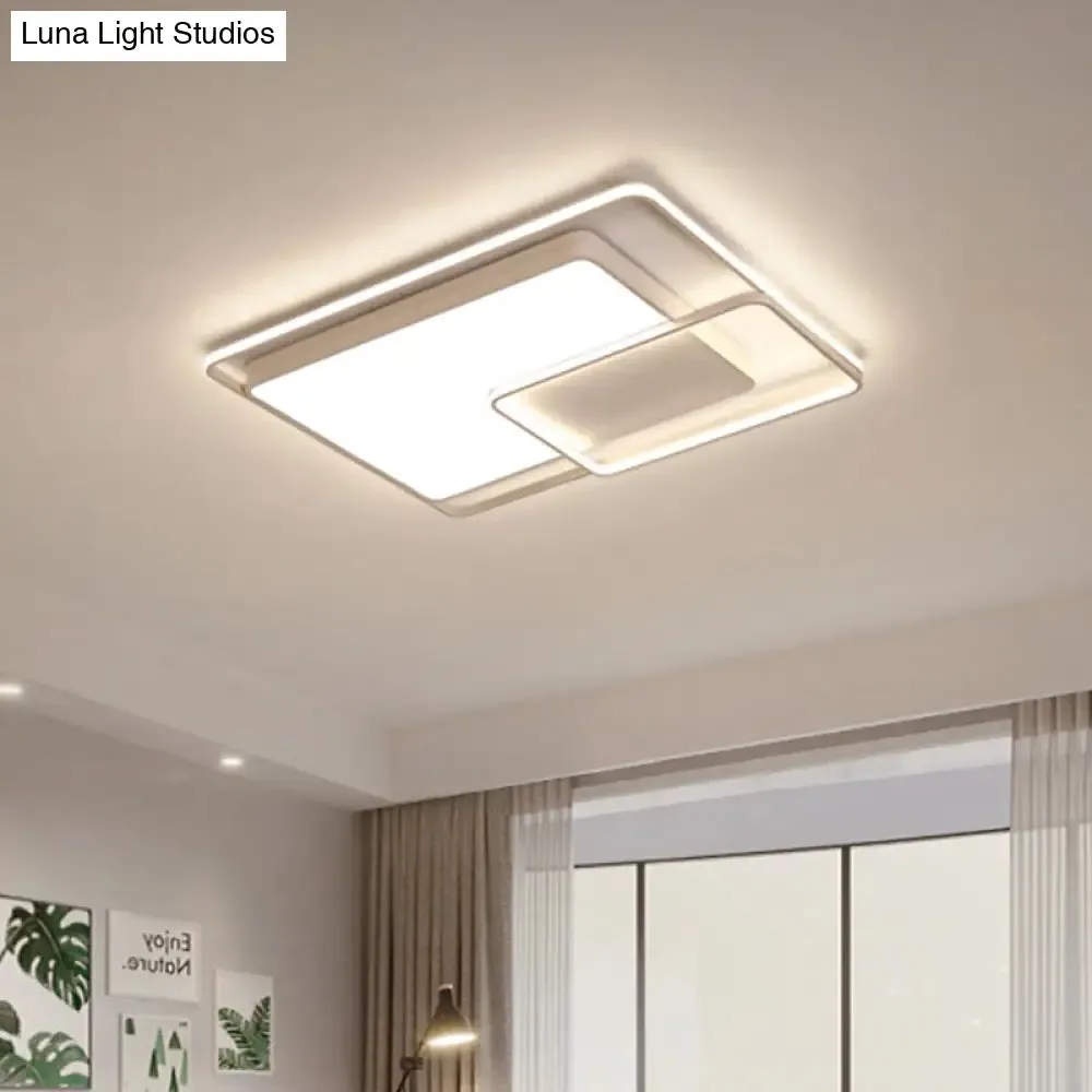 16-35.5" W Modern White Rectangle Ceiling Light with High Penetrated Acrylic LED - Flushmount in Warm/White/3 Color Light