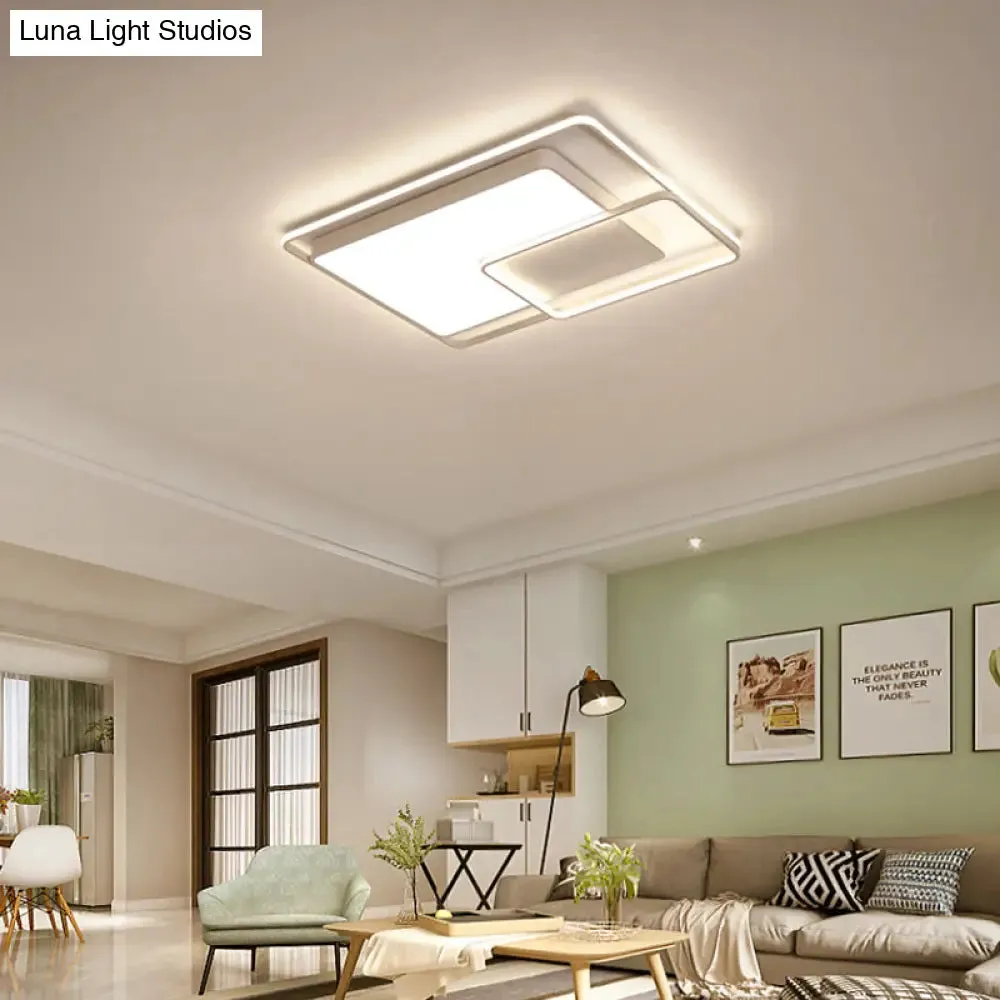 16-35.5" W Modern White Rectangle Ceiling Light with High Penetrated Acrylic LED - Flushmount in Warm/White/3 Color Light